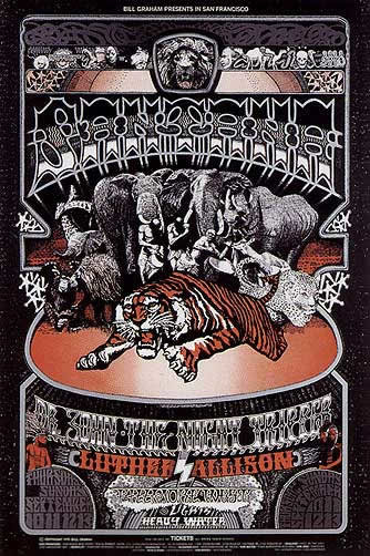 No. 248, underneath headline band Santana - group of animals and tribal dancers, exotic animals throughout, Dr. John, The Nighttripper, Heavy Water; red, black, white