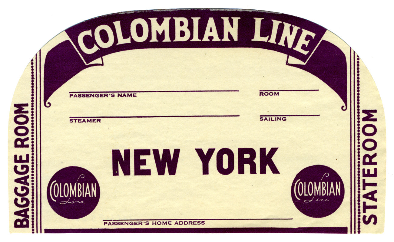 Cruise ship tag text; purple