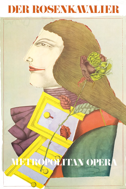 Gentleman with rose; brown, red, violet, turquoise