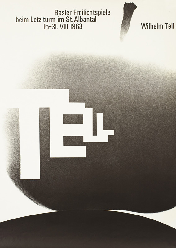 apple and graphics indicating an arrow; Black and white