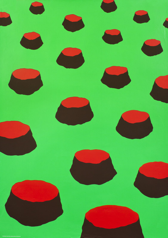 Abstract tree stumps; brown, red, green