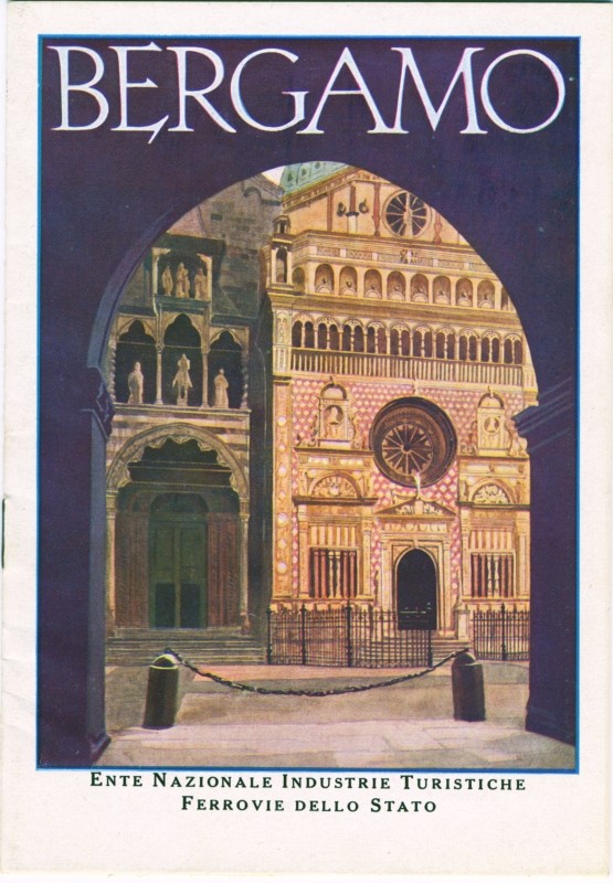 Street scene of Italian buildings; purple, white, brown