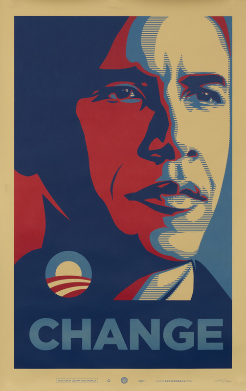 Portrait of President Barack Obama; red, blue