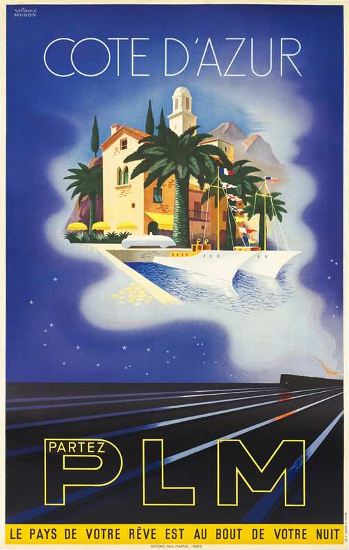 railroad tracks, sailboats in front of villa