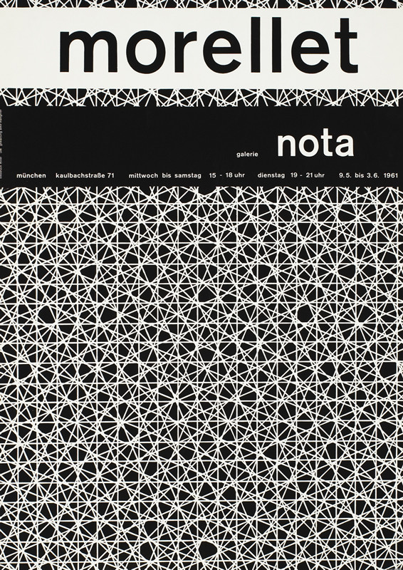 Complex interlocking white lines in geometric patterns; black, white
