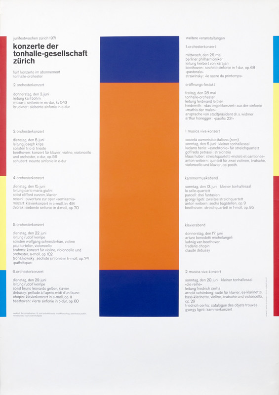 Color bars with typography; purple orange, red, yellow, blue