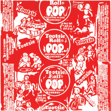 Blow-up of tootsie pop wrapper; red