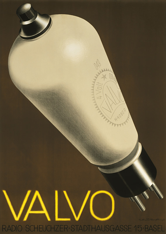 Radio tube; brown, yellow, white and black