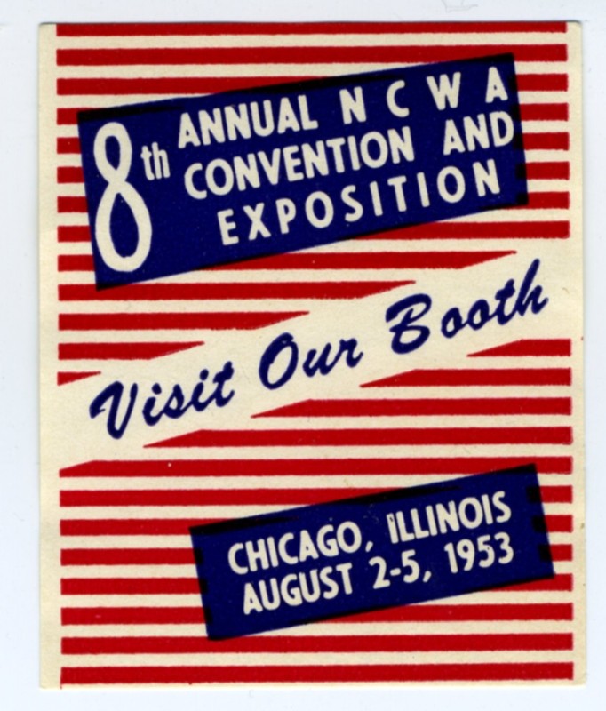 red stripes, visit our booth typed in center, chicago illinois; red, white, blue