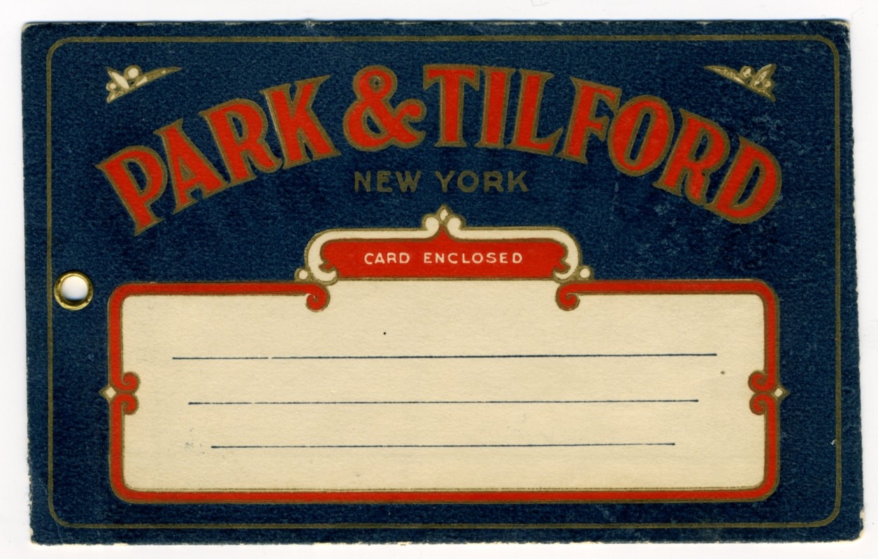Park & Tilford New York grocery store envelope, 3 blank lines; red, blue