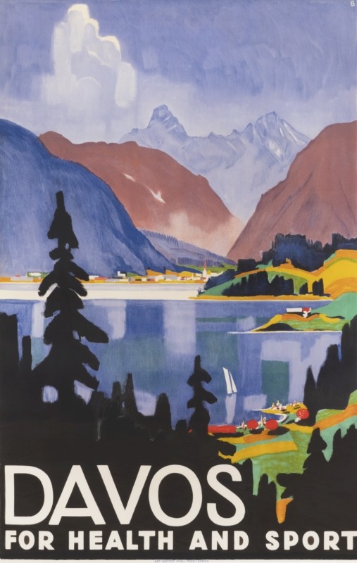 LAKE SCENE, MOUNTAINS BACKGROUND; yellow, green, blue