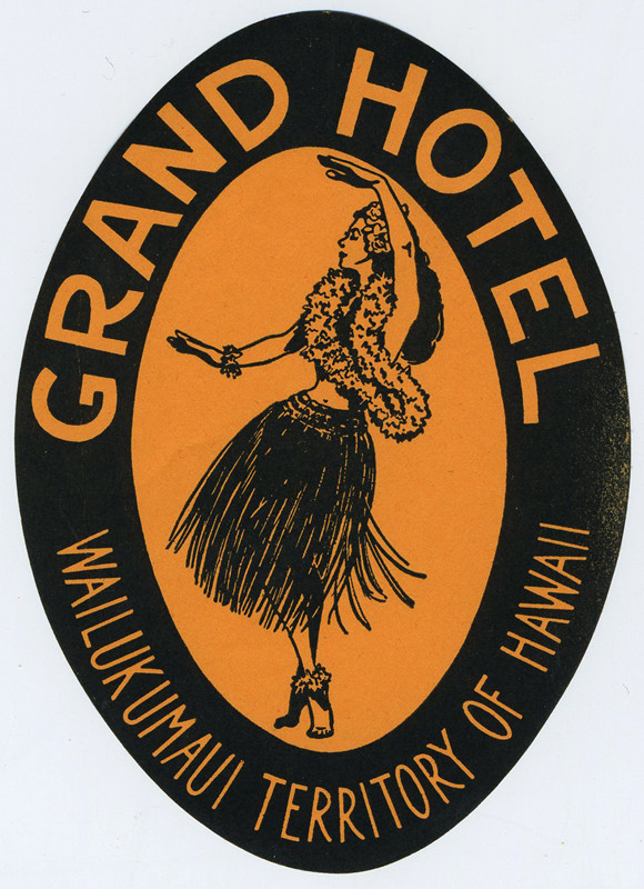 Girl in Hawaiian skirt dances Hula; orange, black