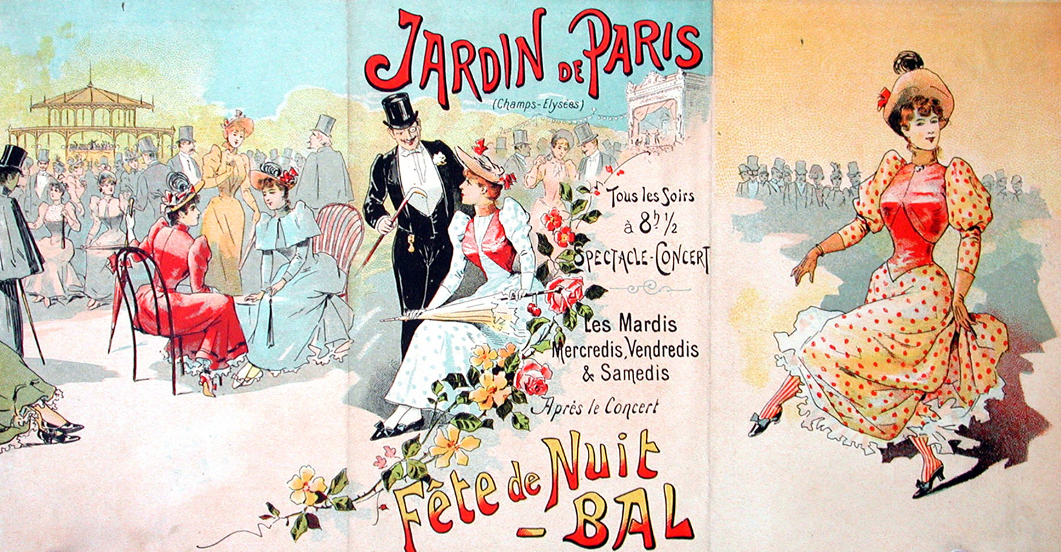 Trifold, seated figures, flowers, woman dancing; yellow, red, blue