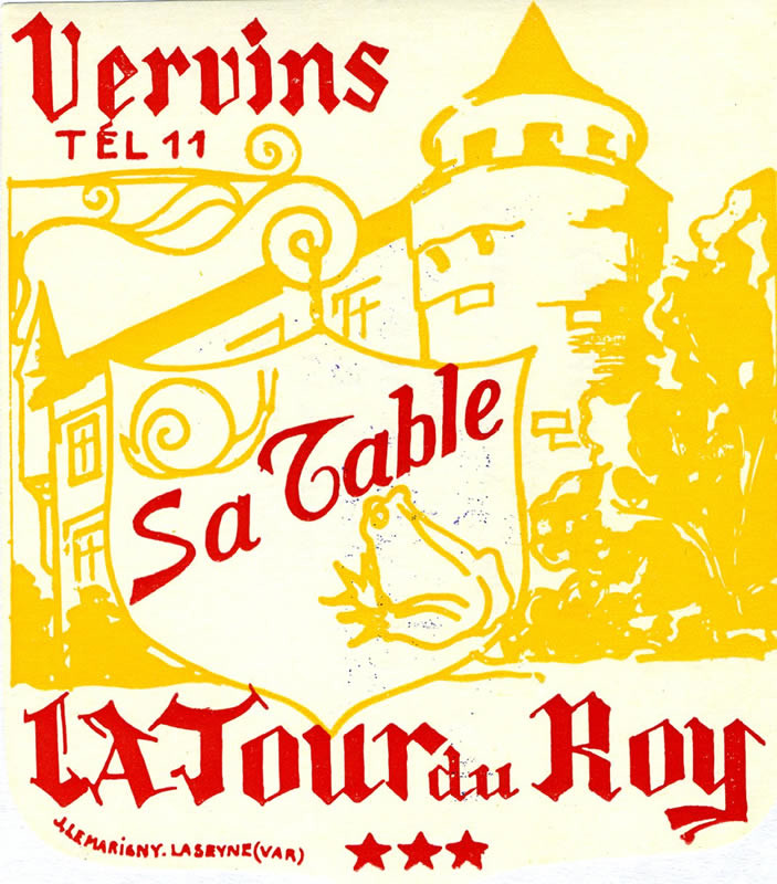 Castle with sign ;red, yellow, red, white