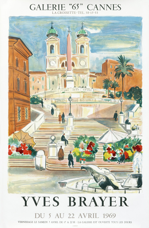 Painterly view of Spanish Steps in Rome; orange, red, pink, green