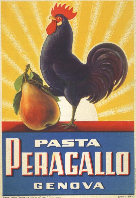 Rooster, pear and sunshine: yellow, blue, red, black, green
