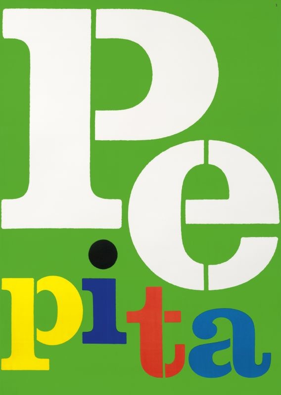 Typography spelling Pepita; green, yellow, blue, red