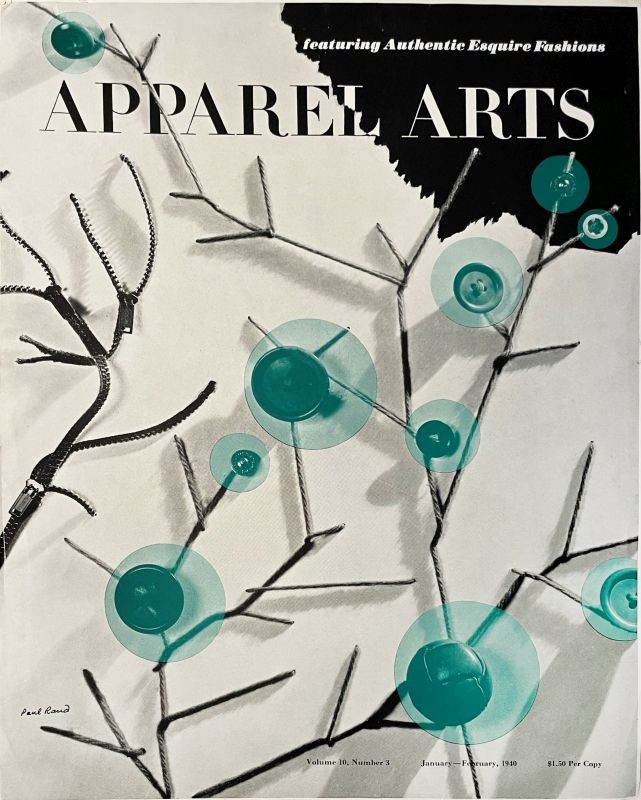 trees comprised of zippers, twine and buttons with green circles ; green, black, grey