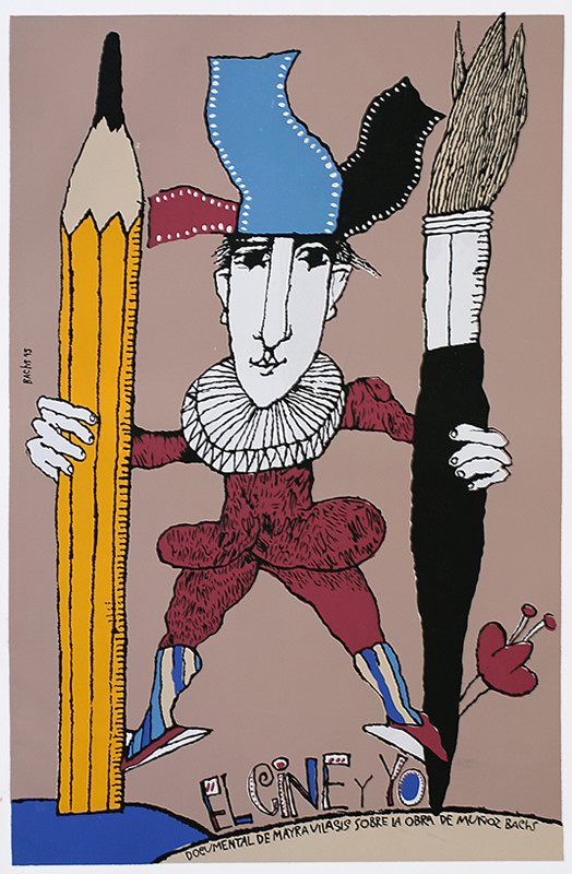 Classic Spanish figure with giant paint brush and pencil; brown, yellow, red, black