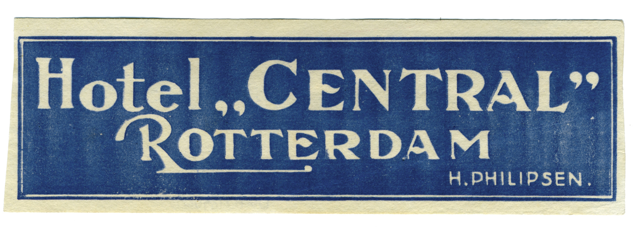 Text of hotel name; blue, white