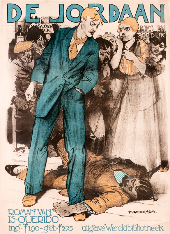 MAN W/CLENCHED FIST STANDING OVER FALLEN MAN, CROWD