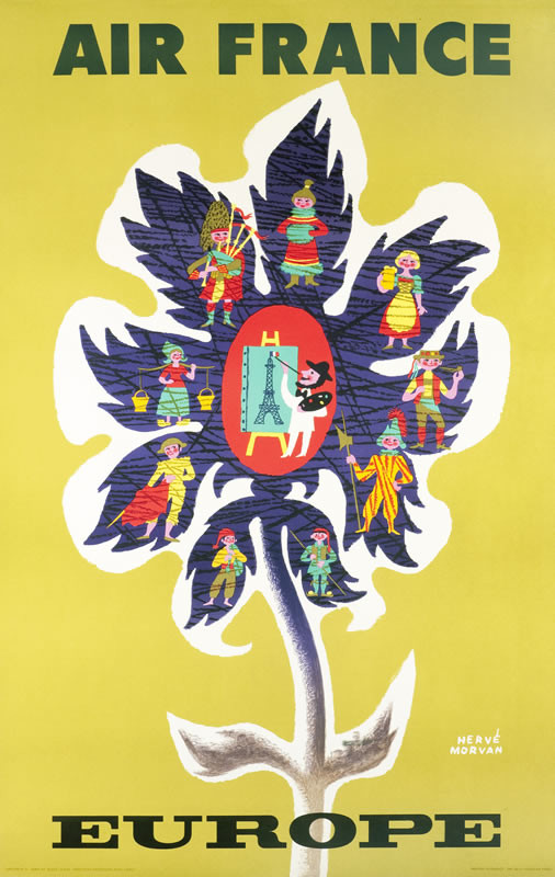 Various people representing European countries found in petals of a flower; green, purple, red, white