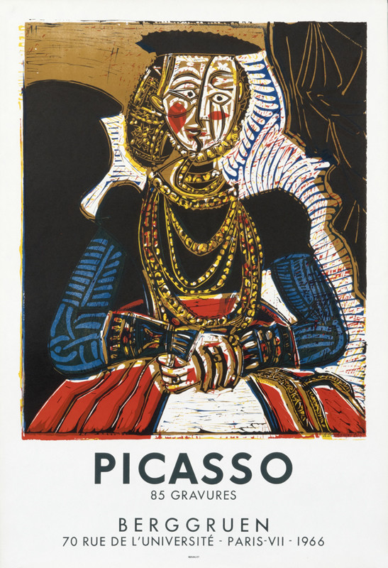 Picasso female portrait; red, black, blue, brown