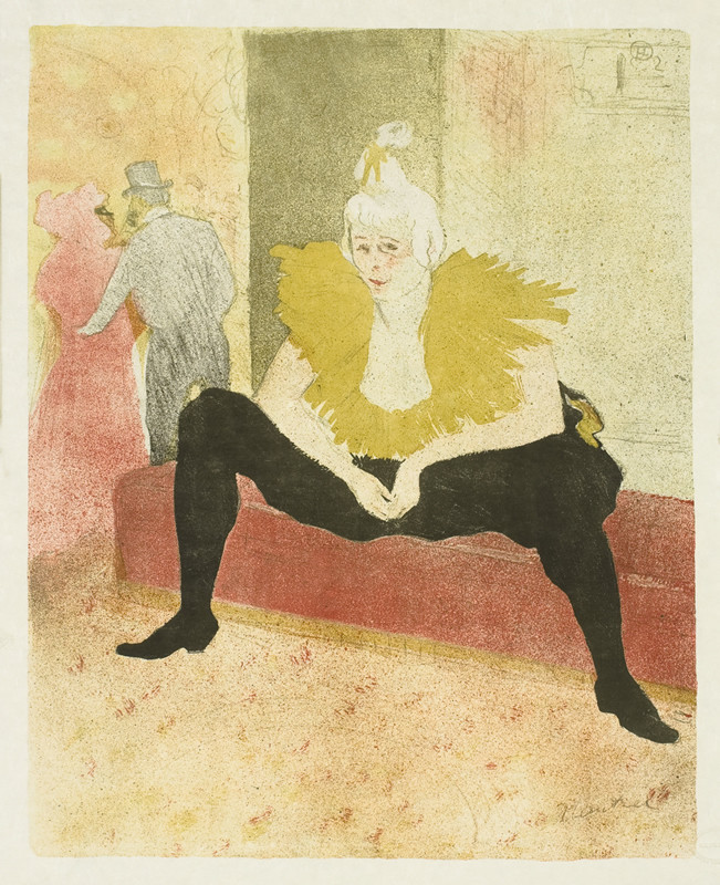 Seated dancer; red, yellow, black