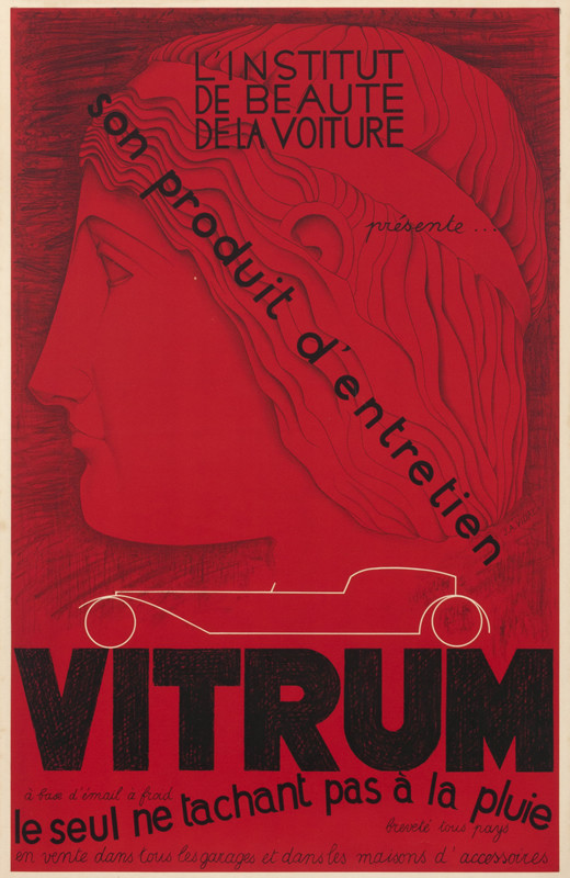 Limousine and classic woman's head; red, black