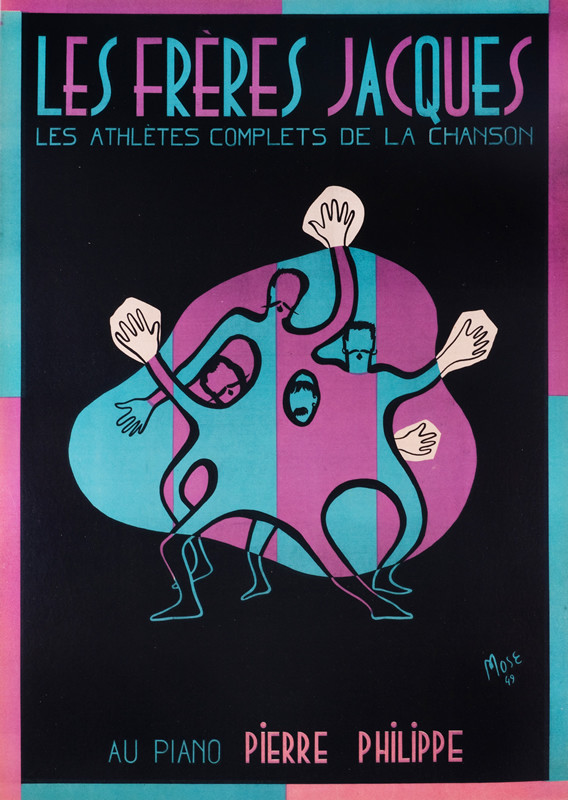Au Piano Pierre Phillipe, abstracted forms of four men; purple, turquoise, black
