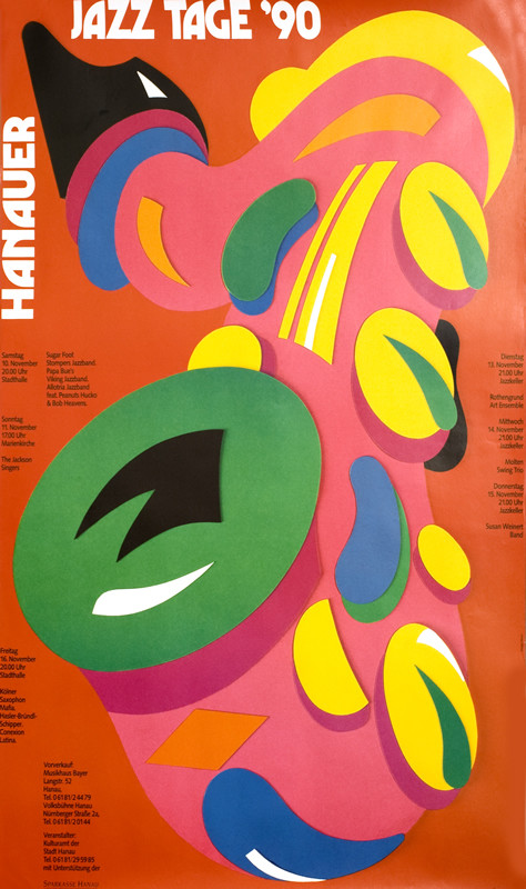 Saxophone in bright colors; red,yellow, green, blue, pink