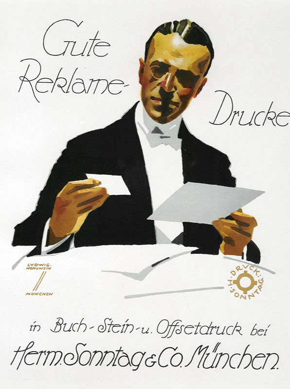 Man in suit sits at  table looking through papers; black, white, brown