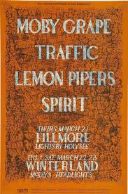 No. 112, background image of faces, Traffic, The Lemon Pipers, Spirit; orange, blue