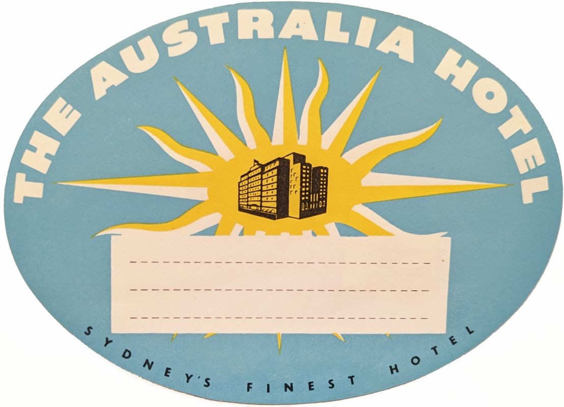 Illustration of hotel within a Sun; yellow, turquoise, black