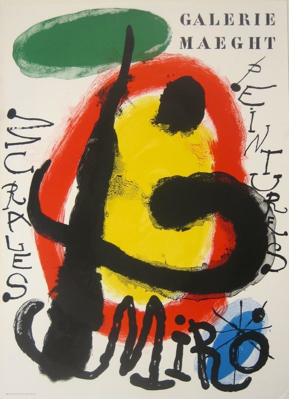 Abstract design with Miro signature; black, blue, green, red, yellow, blue