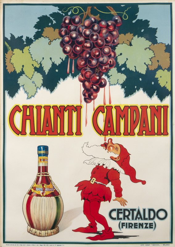 Gnome drinks from grapes; green, red, purple
