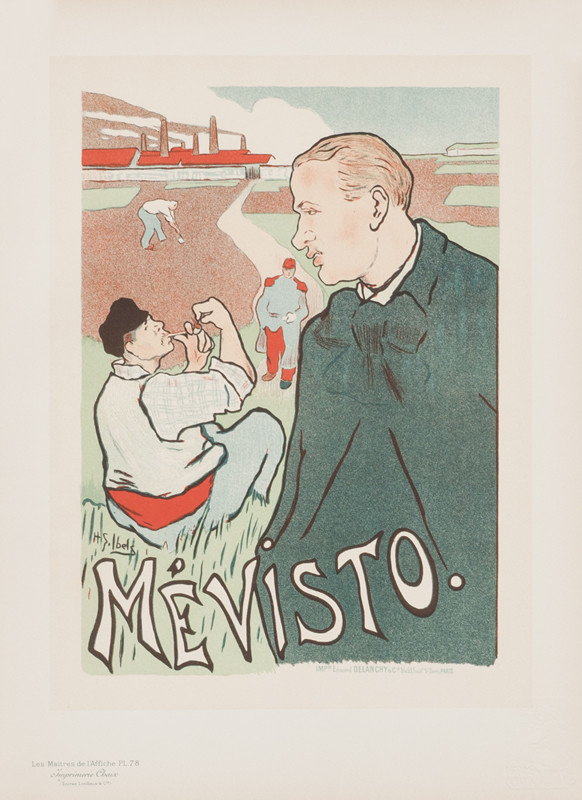 Large-nosed man in front of worker, soldier, factory; blue, green, aqua, red